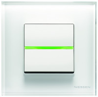 ABB Выключатель 1-клавишный, с подсветкой, вставка - белый, рамка - стекло белое, серия Zenit ABB Выключатель 1-клавишный, с подсветкой, вставка - белый, рамка - стекло белое, серия Zenit