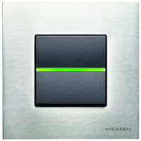 ABB Выключатель 1-клавишный, с подсветкой, вставка - антрацит, рамка - натуральная сталь, серия Zenit ABB Выключатель 1-клавишный, с подсветкой, вставка - антрацит, рамка - натуральная сталь, серия Zenit